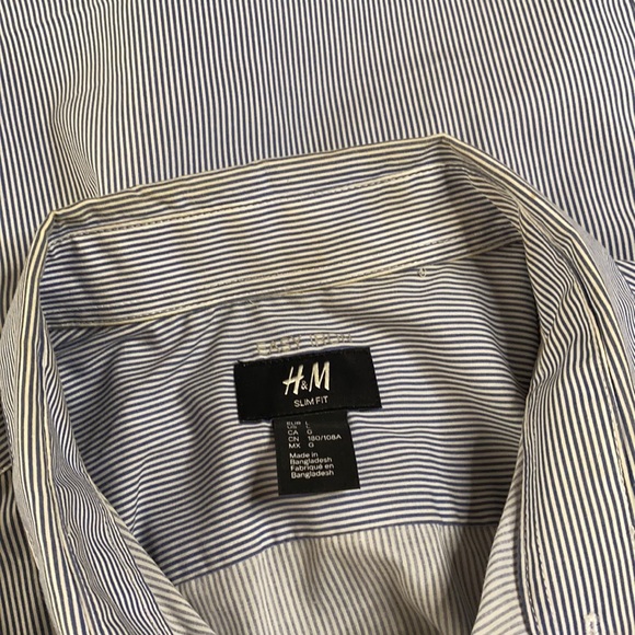 H&M Slim Fit Blue&white striped long sleeve button - Picture 7 of 10